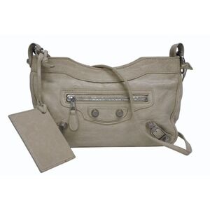 BALENCIAGA Classic The Hip Shoulder Bag Beige Tan Leather